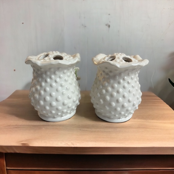 2 Flower Vase Frogs Hobnail Daisy White Ceramic Wedding Table Decor Pen Holder - Picture 3 of 4